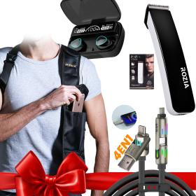 SUPER PACK 4 IN 1 طقم سماعات + ماكنة حلاقة + كابل شحن + صاكوشة